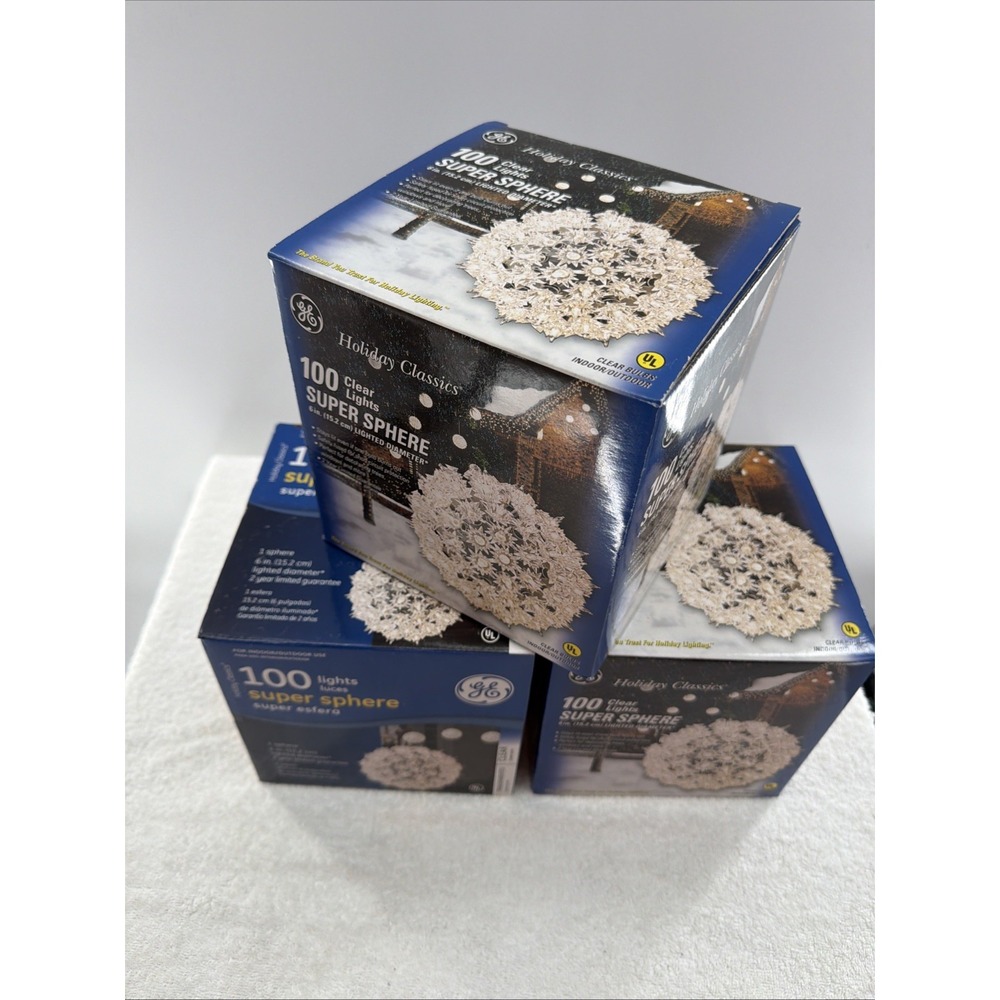 Set 3 GE Holiday Classics 100 Lights Super Sphere Ball Clear Indoor Outdoor 6" - Picture 7 of 7